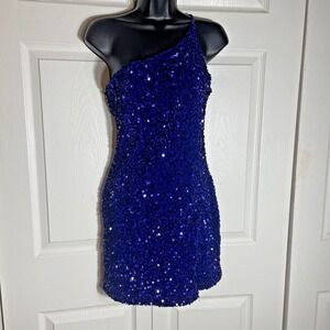 Midnight Doll Sequin Dress Women M Blue One Shoulder Bodycon Holiday Club Party